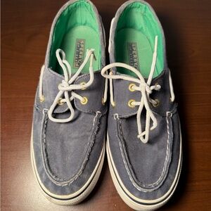 Sperry Navy Canvas Boat Shoes with Mint Green Lining